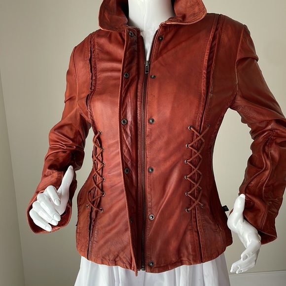 Tru culture:Decadent Cognac Corset Distressed Leather Jacket Size S. - Picture 3 of 16